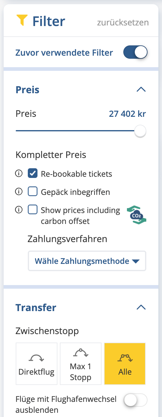 Filtern der Suchergebnisse